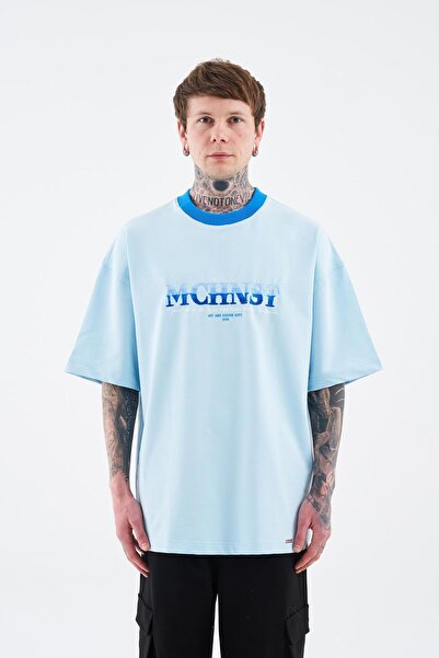 Machinist Ανδρικό μπλουζάκι με ντεγκραντέ χρώμα, κεντημένο υπερμεγέθη ανοιχτό μπλε