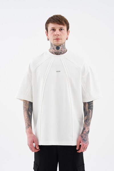 Machinist Ανδρικό μπλουζάκι με λεπτομέρεια με βελονιά Oversize εκρού