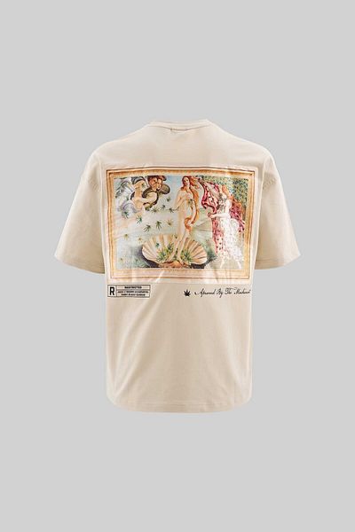 Machinist Tricou Venus pentru bărbați, acoperit cu buruieni, oversize, bej moale