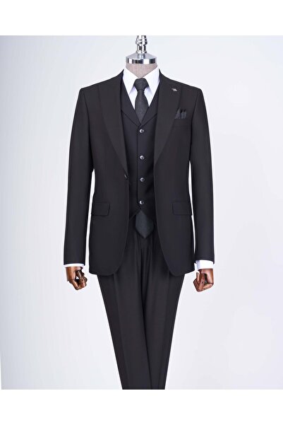 TerziAdemAltun Italian Style Slim Fit Men Jacket Vest Pants Suit Black T9024