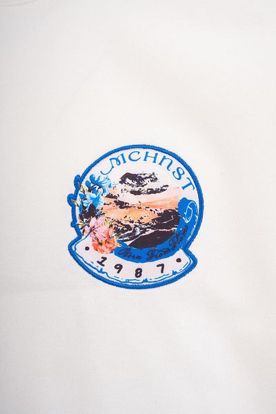 Machinist Men's Blue Batched Oversize Ecru T-Shirt
