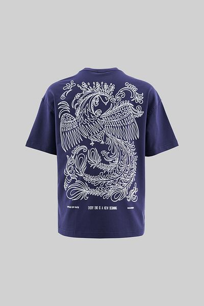 Machinist Men's Flock Printed Oversize Navy Blue T-Shirt