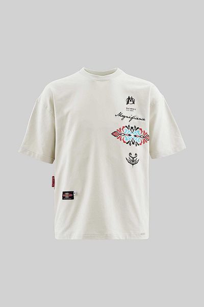 Machinist Men's Ethnical Printed and Embroidered Space Gray T-Shirt