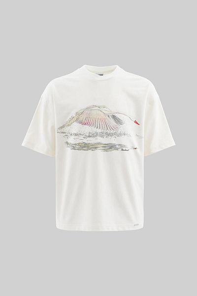 Machinist Men's Swan Printed Oversize Ecru T-Shirt