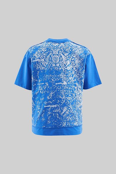 Machinist Tricou oversize albastru moale cu model de covor pentru bărbați