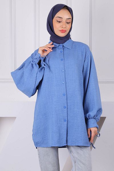 İmajButik Indigo Sleeve Tie Linen Tunic