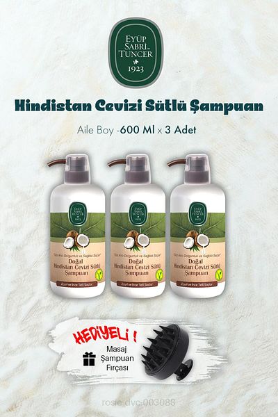 Eyüp Sabri Tuncer 3 Coconut Milk Shampoo 600 ml and Shampoo Brush Gift