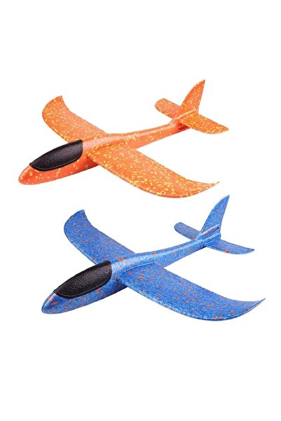 KanatGo Mavi & Turuncu Çocuk Köpük Uçak 2'li Set - El Planörü, Elle Atılan Dayanıklı Uçan Oyuncak