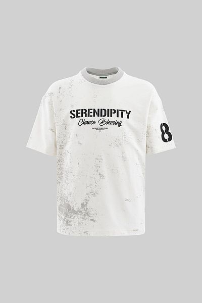 Machinist Men's All over Printed and Contrast Collar Oversize Ecru T-Shirt