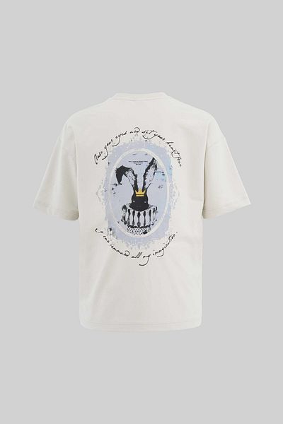 Machinist Men's Printed and Glitter Embroidered Oversize Space Gray T-Shirt