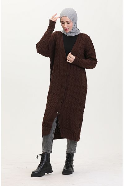 sefamerve Buttoned Long Knitwear Cardigan - 0377-05 Brown