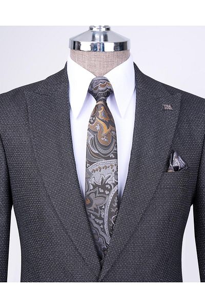 TerziAdemAltun Italian style slim fit jacket vest pants suit black T10339