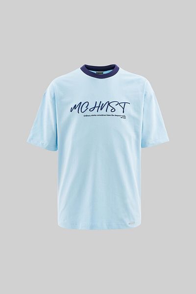 Machinist Tricou oversize albastru deschis pentru bărbați, colorat și tehnic, brodat