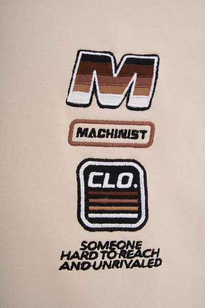 Machinist Tricou pentru bărbați cu guler în dungi și oversize brodat bej moale
