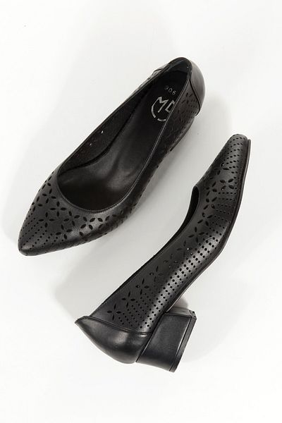Modabuymus Tiran Black Genuine Leather Stiletto Short Thick Heeled Summer Shoes