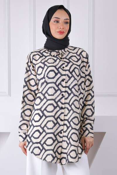 İmajButik قميص أسود منقوش فضفاض