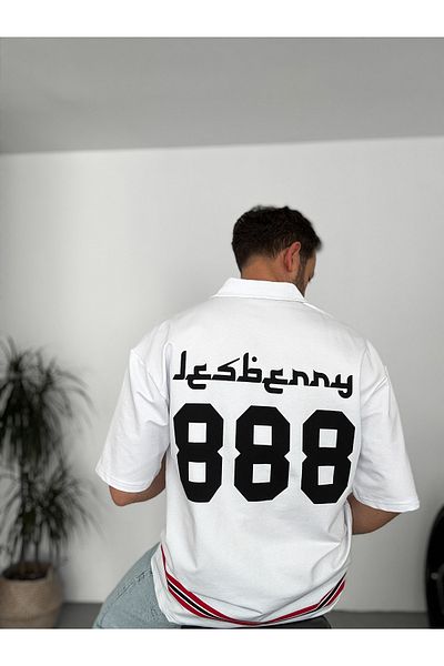 BYBASICMAN White 888 Printed Half Zipper T-Shirt Lb-2013