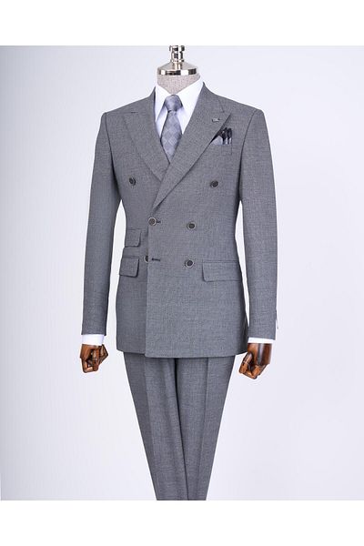TerziAdemAltun Black Slim Fit Italian Style Double Breasted Jacket and Pants Set - T11693