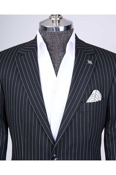 TerziAdemAltun Black Slim Fit Striped Jacket and Trousers Set - T11931