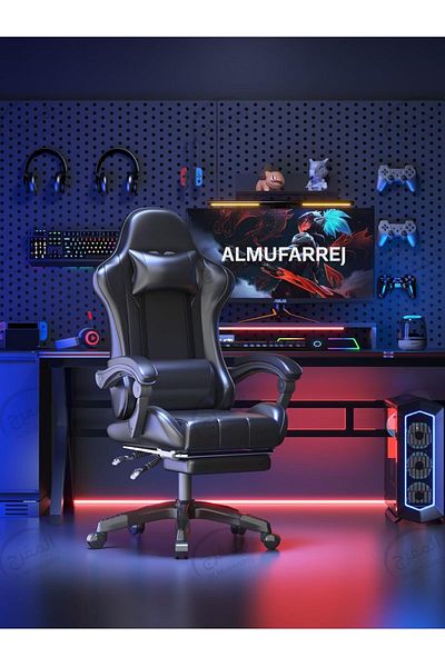 ALMUFARREJ Gaming Chair Adjustable Computer Chair PC Office PU Leather High Back Lumbar Headre