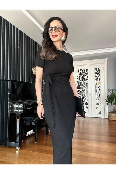 Atelier Derin Rochie neagră în modal cu cravată laterală