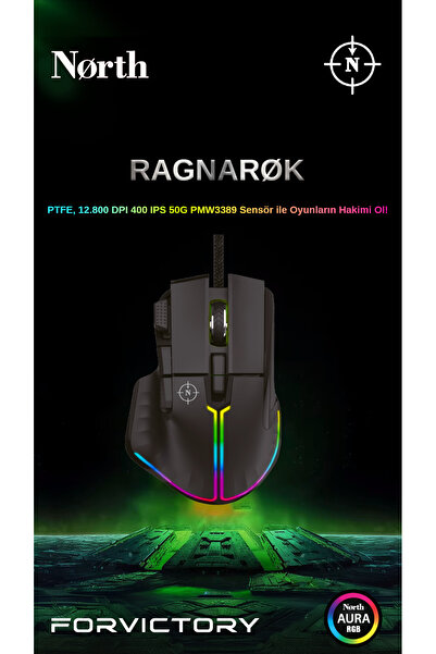 Genel Markalar Ragnarok Rgb 12.800 Dpı 400 Ips 50g Pmw3389 Makrolu Gaming Oyuncu Mouse