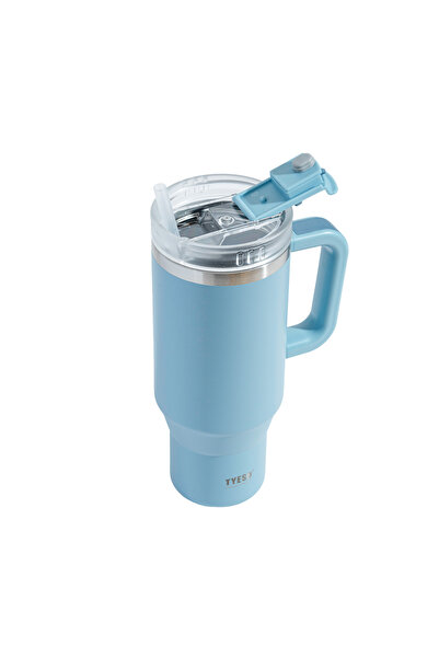 Tyeso 1200ml Vacuum Qq Thermos - Leak Proof with Straw, Double Wall, Light Blue