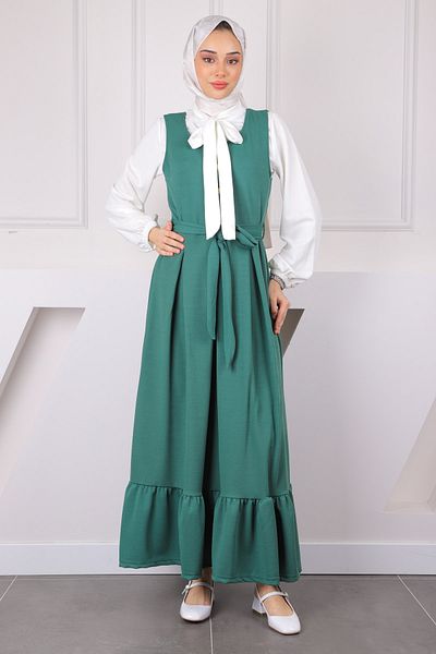 İmajButik Φόρεμα Gilet με Χακί Ζώνη Μπλούζα