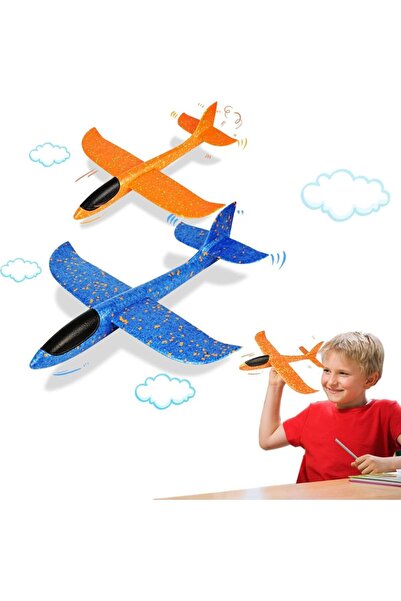 KanatGo Mavi & Turuncu Çocuk Köpük Uçak 2'li Set - El Planörü, Elle Atılan Dayanıklı Uçan Oyuncak