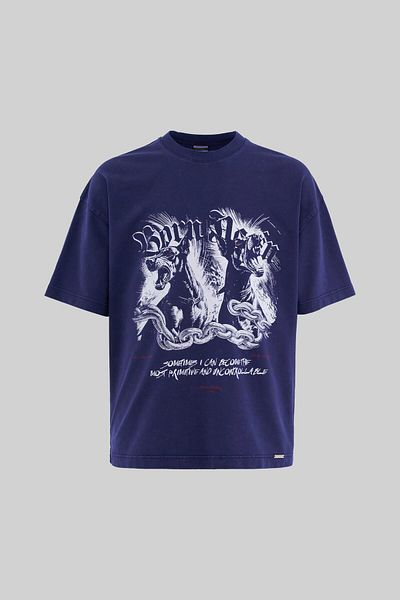 Machinist Men's Doberman Graphic Printed Washable Oversize Navy Blue T-Shirt