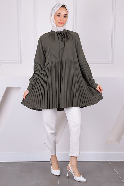 İmajButik Χακί Πλισέ Modal Tunic