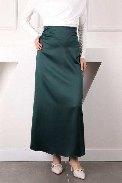 İmajButik Σατέν φούστα με σμαραγδί πράσινο φερμουάρ στο πλάι