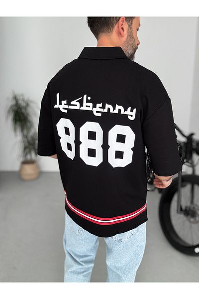 BYBASICMAN Black 888 Printed Half Zipper T-Shirt Lb-2013