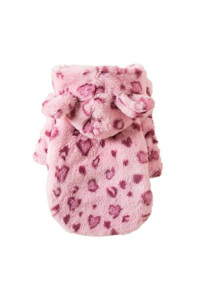 Choice S Pink Winter Pet Dog Clothes Warm Fleece Dog Hoodie Leopard Dog Coat Jacket French Bulldog Clothing