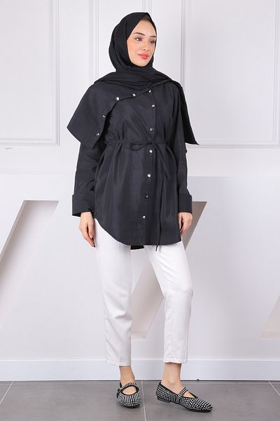 İmajButik Modal Tunic with Black Collar Detail