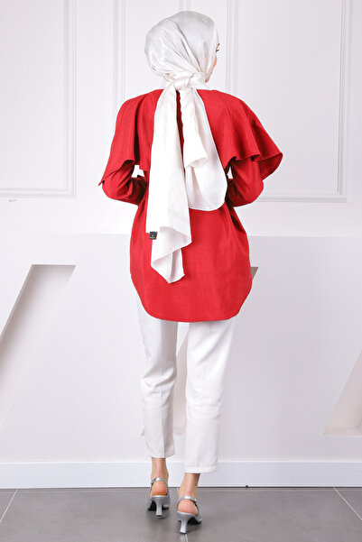 İmajButik Burgundy Collar Detailed Modal Tunic