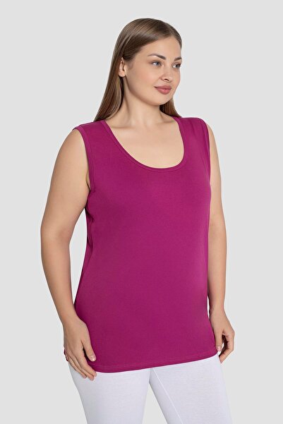 Arma Yıldız Plus Size Plum Tank Top with Thick Straps - Cotton and Lycra