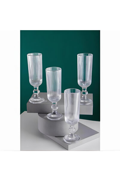 Genel Markalar Çizgili Ayaklı Kristal Cam Kahve Yanı Su Bardağı Ayaklı Cam Ba...