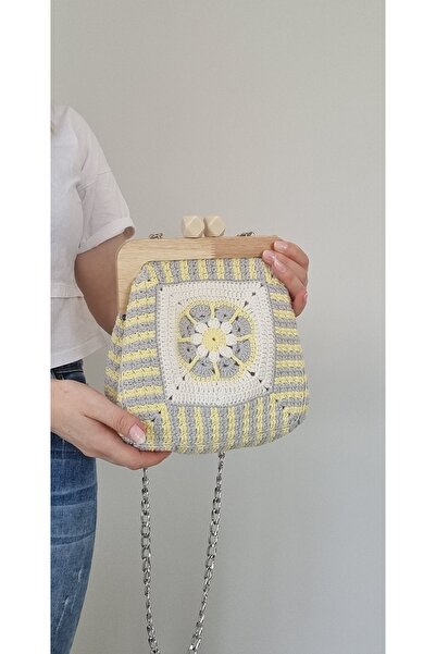 DORUKLAND Ahşap Burslu El Örgüsü Çanta