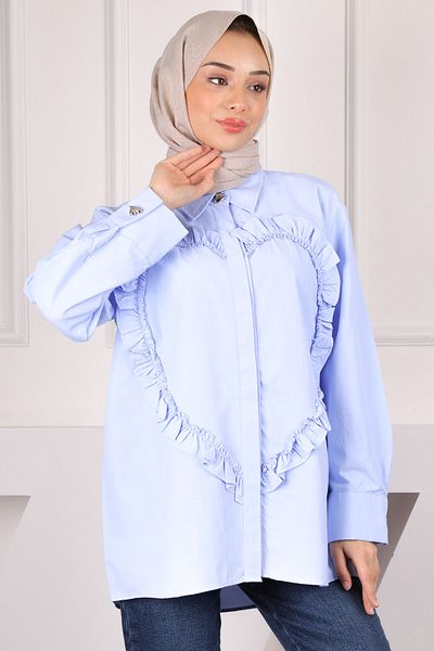 İmajButik Cămașă cu volane în față albastru