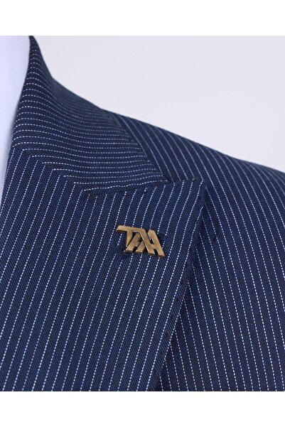 TerziAdemAltun Navy Blue Italian Style Striped Suit - Jacket, Vest, Trousers T10731