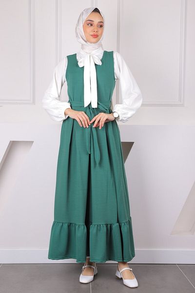 İmajButik Φόρεμα Gilet με Χακί Ζώνη Μπλούζα