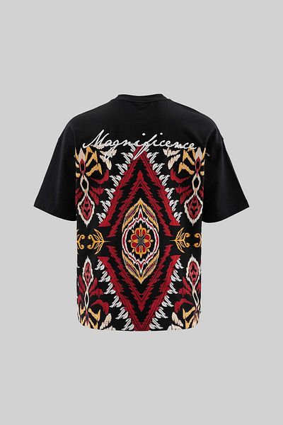 Machinist Men's Ethnical Printed And Embroidered Black T-Shirt