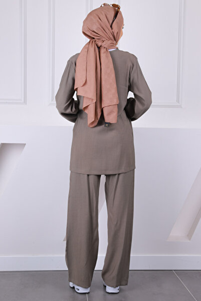 İmajButik Khaki Front Tie Kimono Suit with Pants