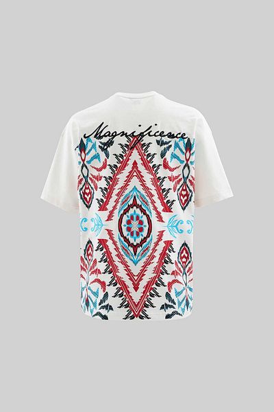 Machinist Men's Ethnical Printed and Embroidered T-Shirt Ecru