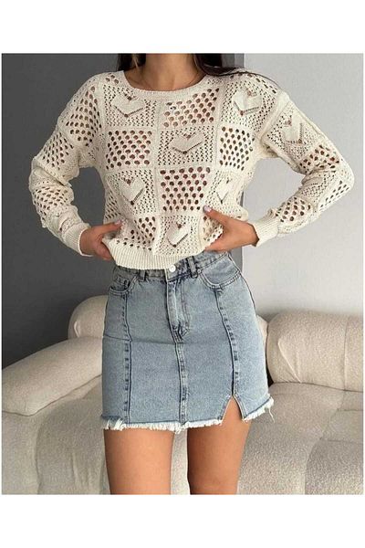 Fua Shop Women's Openwork Heart Detailed Knitwear