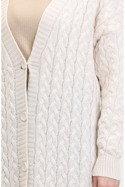 sefamerve Düğmeli Uzun Triko Hırka 0377-01 Ekru