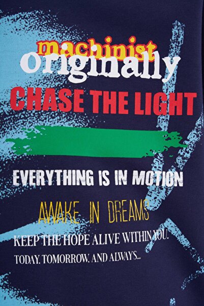 Machinist Чоловіча різнокольорова футболка оверсайз з принтом і слоганом Lacivert Tişört