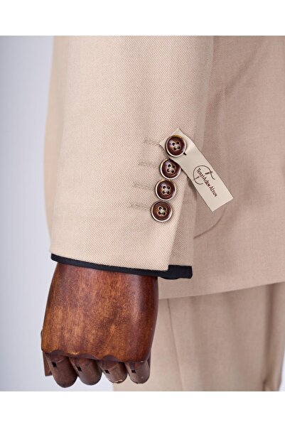 TerziAdemAltun İtalyan stil slim fit mono yaka ceket pantolon takım elbise camel T11545