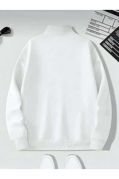 BLYDE LAYY Half Zipper Unprinted White Sweatshirt